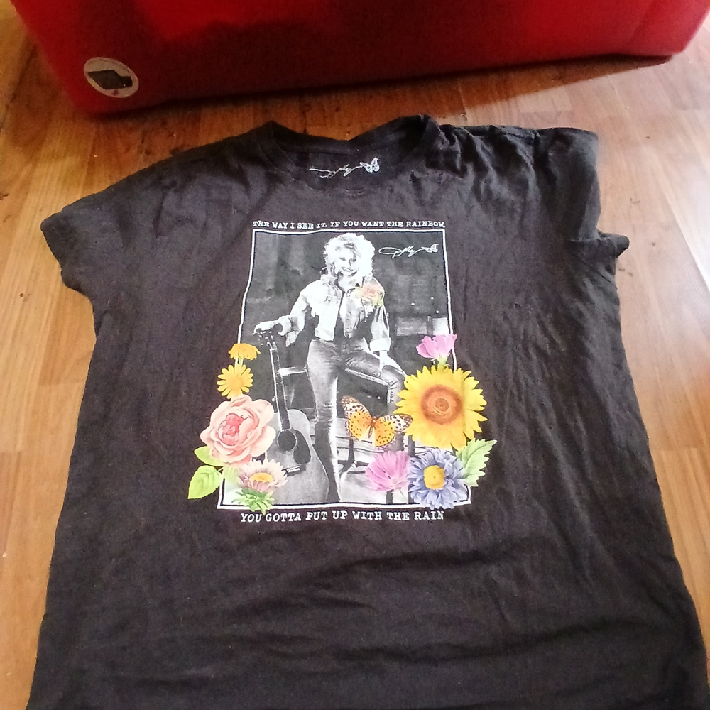 Dollcake Black Graphic Tee with Floral Accents